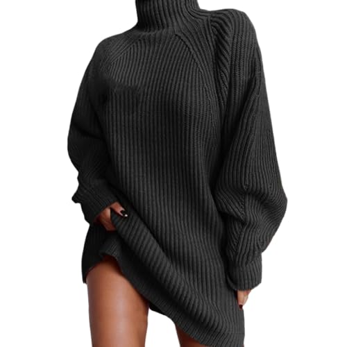 Women Fall Turtleneck Sweater Mini Dress Long Sleeve Ribbed Knit Pullover Jumper Top Winter Oversized Short Dress