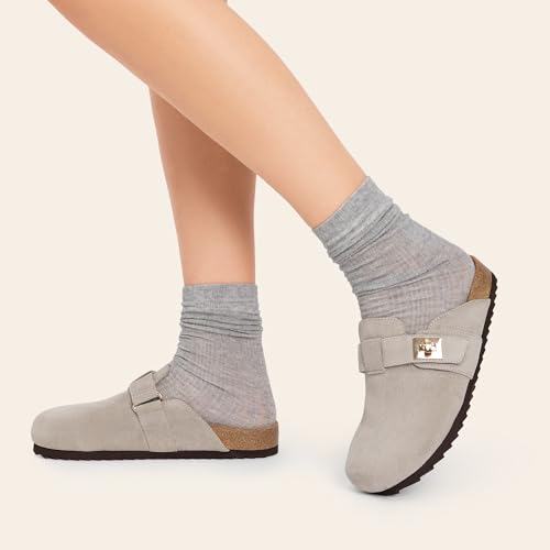 DREAM PAIRS Women's Clogs for Women Mules Cork Footbed Slip-On Shoes with Arch Support,Size 9,Grey,SDML2406W