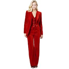 Womens 3 Piece Velvet Suit Office Business Ladies Trouser-Suit One Button Peak Lapel Blazer Vest Pant Set