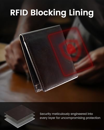 Genuine Leather Wallet for Men - Top Grain & RFID Blocking - Men's Bifold Vintage Slim Front Pocket Wallets, ID Window 2 Cash Slots 10+ Card Holder with Minimalist Coin Pocket3