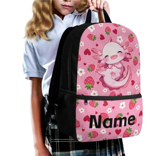 OGYPET Kids Backpack Girls Personalized with Lunch Box Cute Axolotl School Backpack Lightweight Large Pencil Case and Water Bottle Holder for School Gifts, Strawberry2