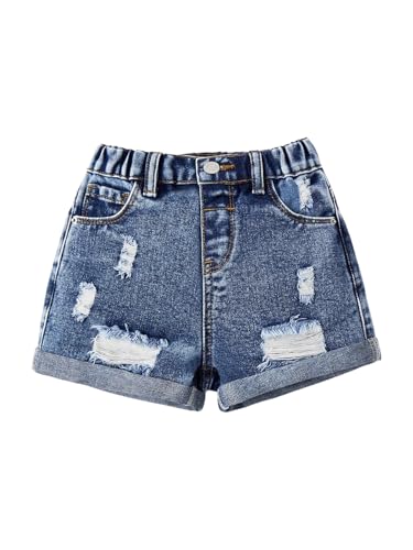 Floerns Girl's Ripped Up Distressed Elastic Waist Straight Leg Denim Shorts