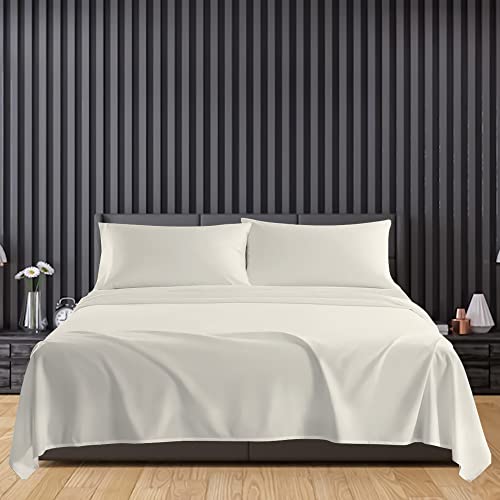 Sunshine Comforts Microfiber Flat Sheets Breathable, Anti Wrinkle, Shrink and Fade Resistant Single Bed Sheets Bedding & Linen - 180 x 254cm Single Flat Sheet (Cream)