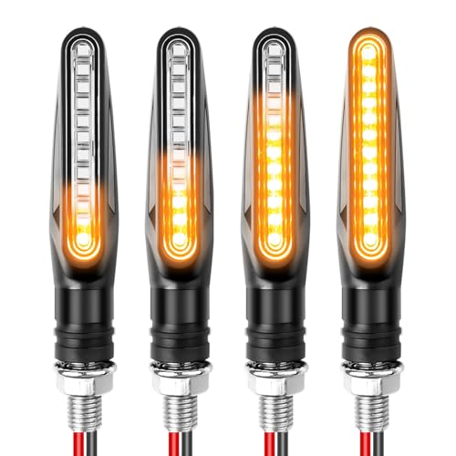 4 Pcs Motorcycle Indicators Flowing Turn Signal Lights 12V Sequential Amber Motorbike Indicator Lights Waterproof Universal Turn Signals for Scooter Cruiser Quad Off Road Street Motorcycles