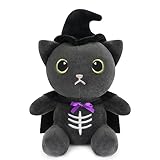 KOPHINYE Black Cat Plush Halloween Stuffed Animal, Skeleton Black Cat Witch Plush Cute Witch Cat Plush, Halloween Plush Toy for Kids Halloween Decoration（ Witch Black Cat, 10.5inch）