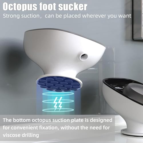 Image of Self Draining Plastic Soap Holder with Suction Cup - Leaf Shape Bar Soap Dish for Kitchen Sink, Shower, and Bathtub (1, White)