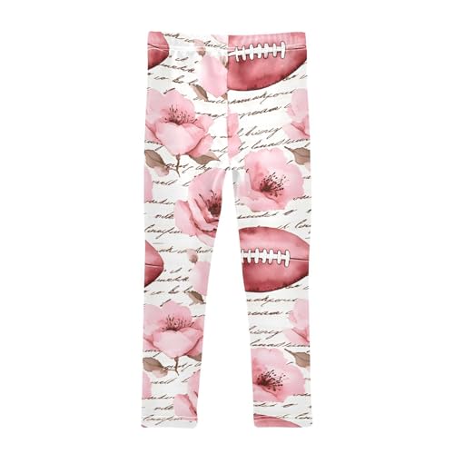 Watercolor Rugby Flower Girls Leggings Soft Stretch Workout Yoga Dance Pants for Kids Casual Tights2