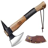 Beil Outdoor Holz Spalten Handgeschmiedet Handbeil mit Kuhfuß,Bushcraft Axt mit Holzgriff...