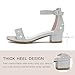 Dufannie Girls Silver Sandals Size 3 Big Kid Rhinestone Ankle-Strap Open Toe Block Heel 1.2 inches Wedding Party Pageant Easter Casual Fashion Casual SANDAL