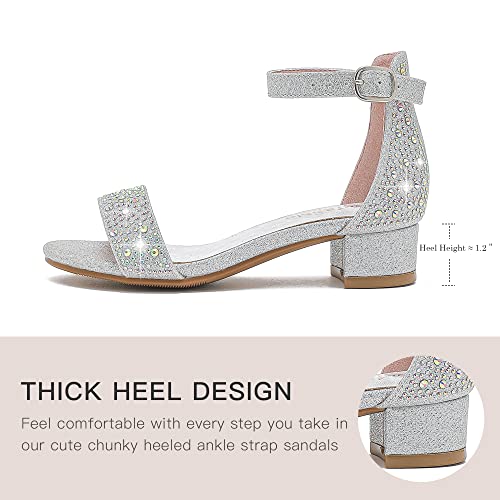Image of Dufannie Girls Sandals Low Heels Dress Pump Ankle Strap Open Toe Flower Girl Wedding Party for Toddler Little Big Kid