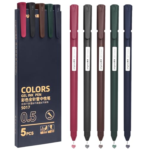 JIXZEN 5 peças de canetas coloridas vintage canetas de gel coloridas para diário ponta fina (0,5 mm)