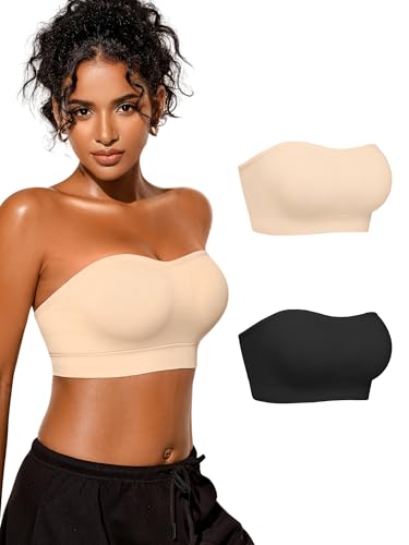 Image of Strapless Bras for Women, S-XL, Non-Slip Silicone Padded Bandeau Bra with Free Clear Strap