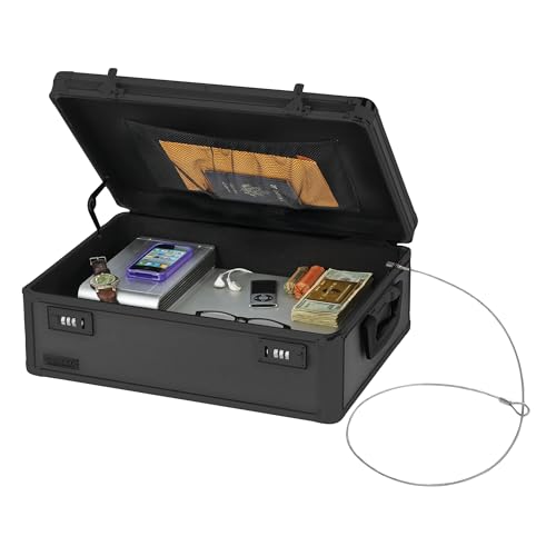 Vaultz Locking Storage Chest with Dual Combination Lock-Small Lock Box for Laptops, Tablets & Valuables, Lockable Storage Box with Code, Keyless Lockbox for Dorm, Home & Travel 18.11' x 12.99' x 6.18'