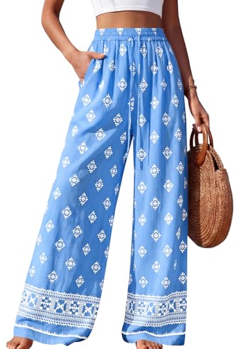 Image of PRETTYGARDEN Womens Pants Elastic Waist Striped Lightweight Palazzo Pant