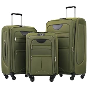 Expandable Softside Luggage Sets 3 Piece, Upright Spinner Suitcase Sets, Lightweight Durable Travel Softshell Set TSA Lock, 20in/24in/28in, Army Green