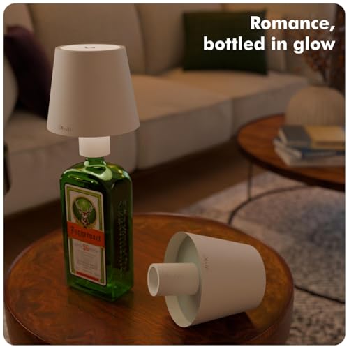Image of Wireless Bottle Lamp for Living Room | 3 Colour Tones with Dimming | Rechargeable Touch Lampshade | Night Light for Bedroom | Birthday Gifts for Girls, Women, Wife (White, Iris)