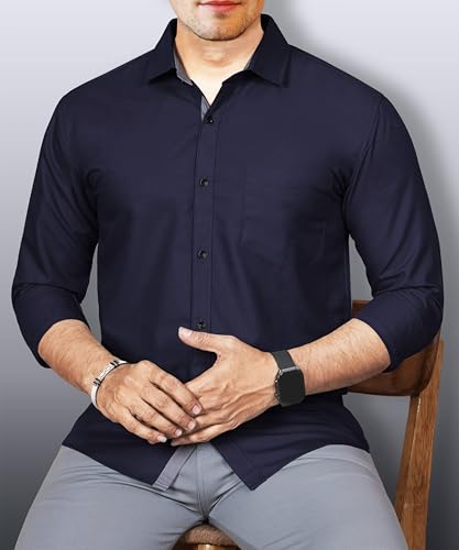 Image of Teaserwear Mens Slim Fit Casual Shirt | Solid Polo Neck Design | Premium Cotton Blend Fabric | Full Sleeve Formal and Casual Wear for Men