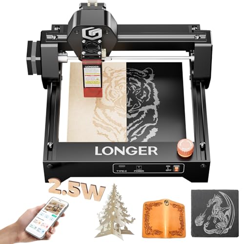 Longer RAY5 Mini 2.5 W Laser Engraving Machine with - WiFi, Emergency Stop, High-Speed Laser Engraving Machine,12000mm/min,- for Wood/Acrylic - 130 x 140 mm๏ผSuitable for Beginners
