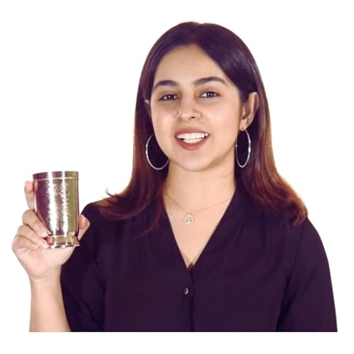 Indian Art Villa Brass Glass Tumbler, Embossed Design, 11 Oz Each, Set of 2