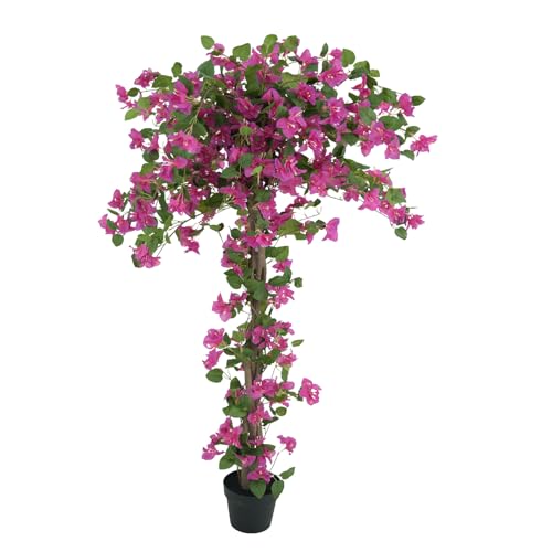 5ft Artificial Bougainvillea Tree, Faux Bougainvillea Plant with Flowers in Plastic Pot for Home Office Garden Indoor Outdoor Decor
