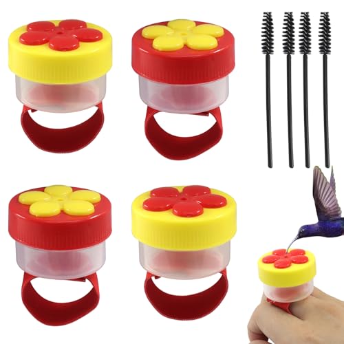Jiozermi 4 Pcs Hand Hummingbird Ring Feeders Hand Held Hummingbird Feeder Ring Mini Hummingbirds Feeders with 4 Pcs Brushes for Hummingbirds Feeding Outdoor Supplies