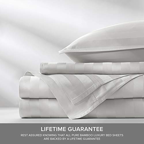 Image of Pure Bamboo Split King Sheets, Genuine 100% Organic Viscose Derived from Bamboo Bed Sheet Set, Soft & Cooling, Double Stitching, 2 Fitted Sheets (Split King, Jacquard White)