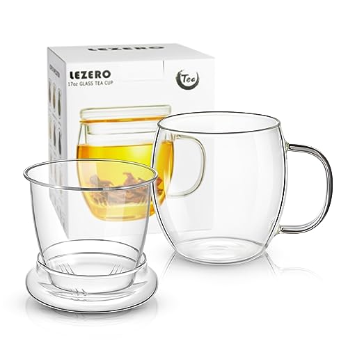 Lezero 17oz Glass Tea Cup with Infuser and Lid