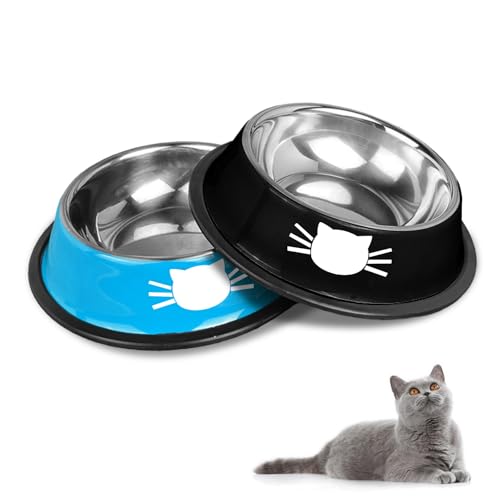 HTRTRR Katzennapf-Set, rutschfeste Katzennäpfe aus Edelstahl, Katzenfressnäpfe, Katzentränken, große Näpfe für Katzen und Trinknäpfe für Haustiere (Blau + Schwarz) HTRTRR Katzennapf-Set, rutschfeste Katzennäpfe aus Edelstahl, Katzenfressnäpfe, Katzentränken, große Näpfe für Katzen und Trinknäpfe für Haustiere (Blau + Schwarz)
