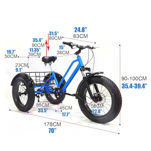 Adult Fat Tire Tricycles With Basket, 20" 3 Wheels Cruise Bicycles, 7 Speed, Carbon Steel Frame, Exercise Men's Women's Tricycles - 2