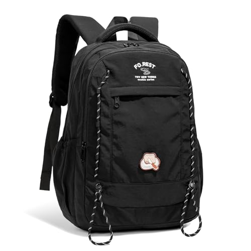 Amythe Zaino Scuola Media e Superiore per Ragazzo e Ragazza, Grande Zaini Scuola Adolescenti Impermeabile per 15.6' Laptop, Zaini da Viaggio Casual All'aperto Leggero e Moda, Nero