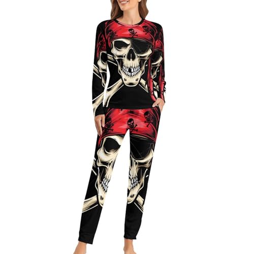 Pyjama femme skull red t-shirt manches longues et pantalon pour vos nuits cocooning