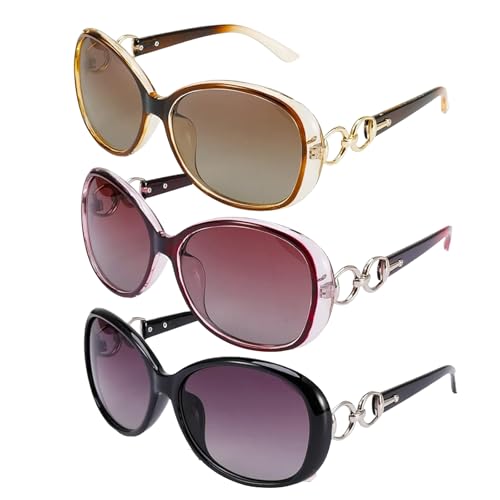 PcvGef 3 Stück Groß Sonnenbrille Damen, Polarisiert Mode Groß Klassische Vintage UV400 Brille, Geeignet für Outdoor-Aktivitäten
