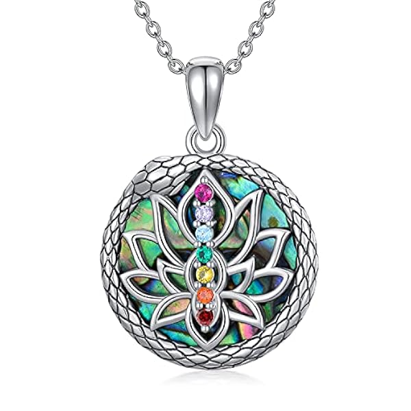 SOULMEET Collar de 7 chakras con colgante de flor de loto de cristal, joyas espirituales, regalos para mujeres, amantes del yoga, plata de ley