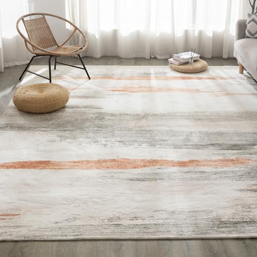 Carvapet 6x9 Brown Large Rugs for Living Room Bedroom, Washable Modern Abstract Low Pile Carpet with Rubber Backing, Foldable, Non Slip Thin Area Rug, Ultra Soft