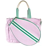 Lilly Pulitzer Tennis Tote Bag with Removable Shoulder Strap, Large Tennis Shoulder Bag for Tennis Racket, Pickleball, Racket Sports, Travel Bag, Pink Caning