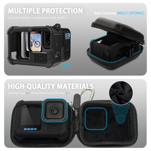 Image of FiTSTILL Silicone Sleeve Mini Carrying Case Only for Go Pro Hero 13 Black Standard Lens,Battery Side Cover&Screen Protectors& Lens Caps&Lanyard for Hero13 Accessories Kit