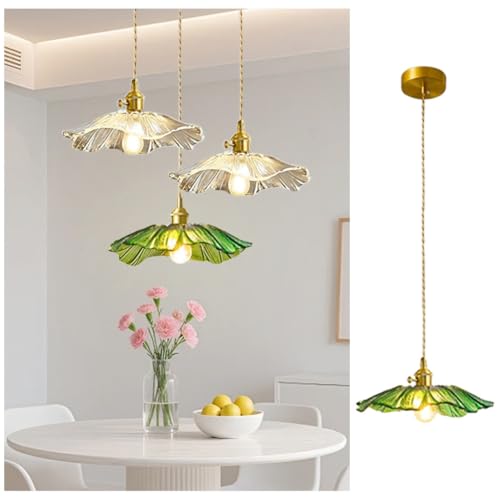 Lampe Suspendue E27 en Verre Floral Artisanal pour Îlot de Cuisine