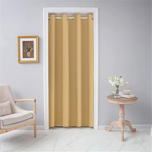 Odot Cortina de Puerta Color Sólido 1 Pieza, Cortinas Opacas Interiores Aislante Termica con Ojales, Moderno Pantalla per Salón Dormotorio Habitacion Ventanas (80x180cm,Caqui)