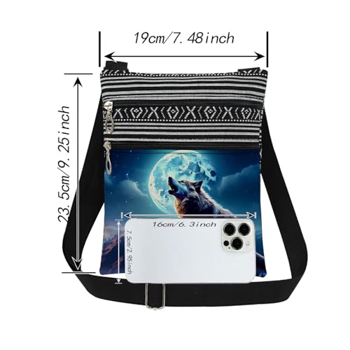 Moon Wolf Print Women Messenger Bag Adjustable Shoulder Strap for Outdoor Adventurer Crossbody Bag Daily Use Crossbody Purse Holiday Gift Birthday Present ​​for Adult Friend Wolf Lover2