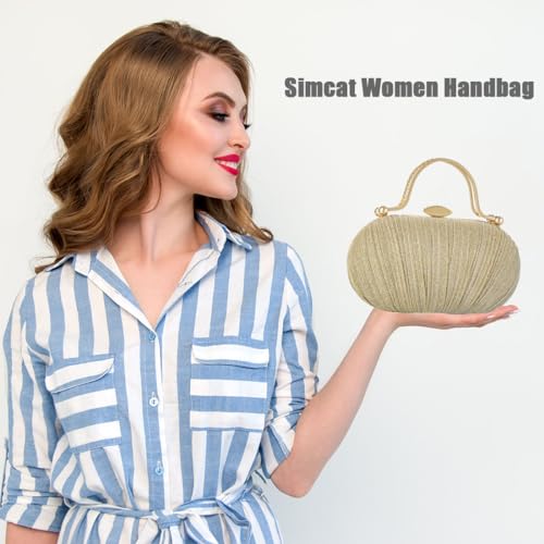 Image of Simcat Women Gold Clutch Purses Glitter Evening Handbag Pleated Evening Bag for Lady Formal Bridal Wedding Prom