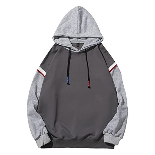 Maiyifu-GJ Men's Color Block Casual Hoodie Pullover Hip Hop Patchwork Hooded Sweatshirt Casual Long Sleeve Hoodies Outwear (Dark Grey,XX-Large)
