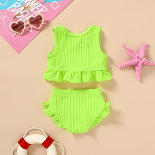 HAPPYMA Baby Swimsuit Toddler Girl Bathing Suit Summer Solid Color Bikini Set Beach Two Piece Swim Wear3