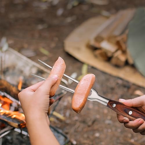 BOHK Heavy Duty Stainless Steel Carving Fork 11.6 Inch BBQ Meat Fork & Serving Fork for Cooking Roasting Meat Shredding (Wood Handle)