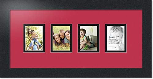 ArtToFrames Collage Photo Frame Double Mat with 4-2.5x3.5 Openings with Satin Black Frame and Rouge mat.