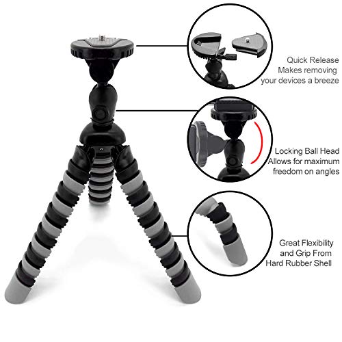 Ecostconnection 7" Inch Flexible Camera Tripod With Wrapable Disc Legs & Quick Release Plate + Universal Smartphone Mount For All Smartphones + Microfiber Cloth #TOP2