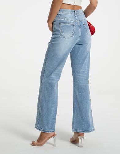 Kedera Womens Side Stripe Wide Leg Jeans Bow Ribbon Flared Denim Pants Y2K Trendy Casual Straight High Waisted Trousers3