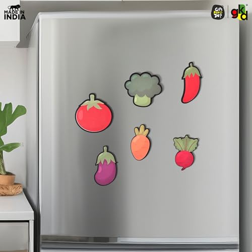 Image of GKD Wooden Fridge Magnet Set - Pack of 6 | Vegetable Fridge Magnets - Cute Veggie Characters for Kids & Kitchen Decor - Durable & Eco-Friendly Fun Magnets - Vegetables