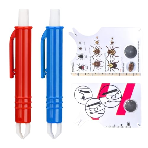 JYNXOR Zeckenkarte,2 Stück Zeckenkarte mit Lupe,2 Stück Zeckenzange,für Mensch,Hund und Katze,für Outdoor,Camping und Haustiere