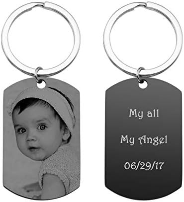 PiercingJ Personalized Custom Photo Picture Text Engraved Stainless Steel Dog Tags Keychain Message Customized Pendant Valentine's Mother's Father's Day Birthday Gift