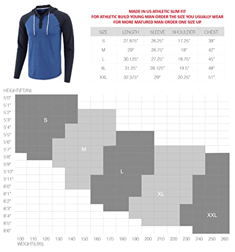 Harbeth Men's Athletic Vintage Lightweight Slim Fit Active Jersey Hoodie Shirts H.gray/Cadet Blue S #TOP2